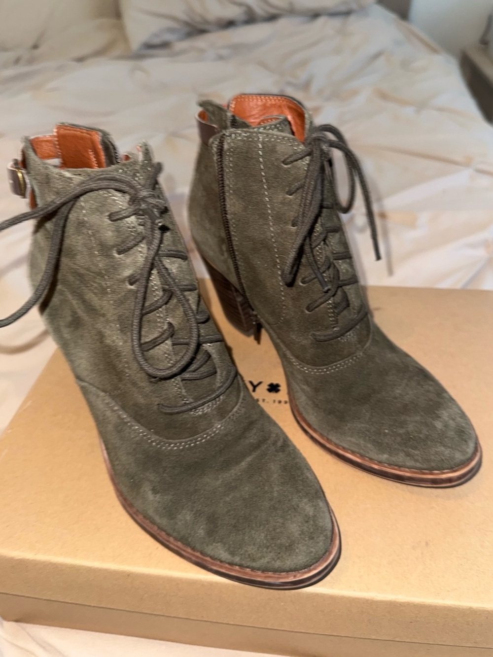 Lucky Brand Olive Green Suede Lace-Up Ankle Boots